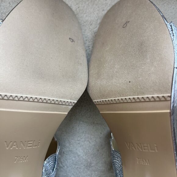 NEW Vaneli Lettie Metallic Silver Block Heel Sandals Women 7.5 Ankle Strap Weave - Picture 15 of 16